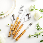 Bamboo & Stainless Steel Flatware Set, Eco-Friendly Dining Cutlery