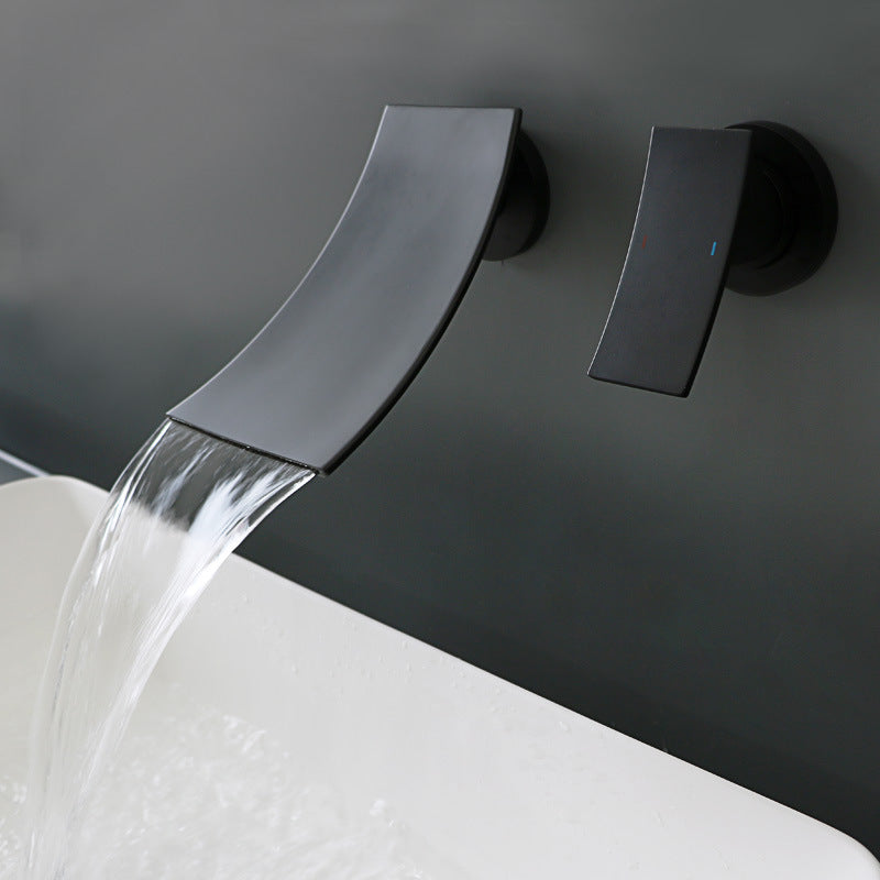 Wall-Mounted Waterfall Bathroom Faucet, Single-Lever Matte Black
