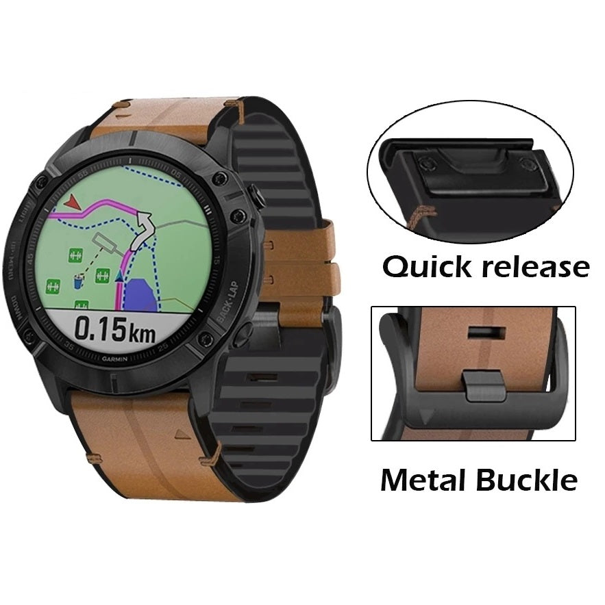 Averin läder-silikon hybridarmband för Garmin Fenix 8, 7X, 7, 5X, 5, 6