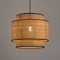 Ritta Wabi Sabi Tri-Layer Cylindrical Rattan/Metal Pendant Light, Wooden - Neutralighting