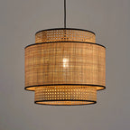 Ritta Wabi Sabi Tri-Layer Cylindrical Rattan/Metal Pendant Light, Wooden - Neutralighting
