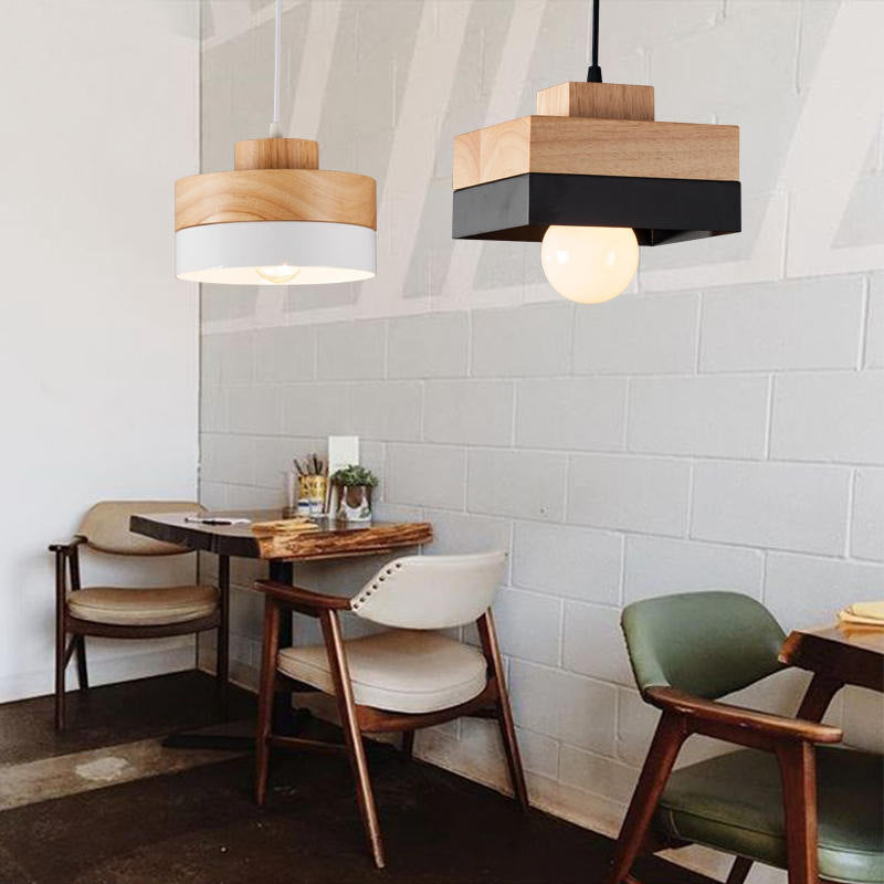 Lampada a sospensione geometrica in legno minimalista Aria bianco e nero | Fioriscas