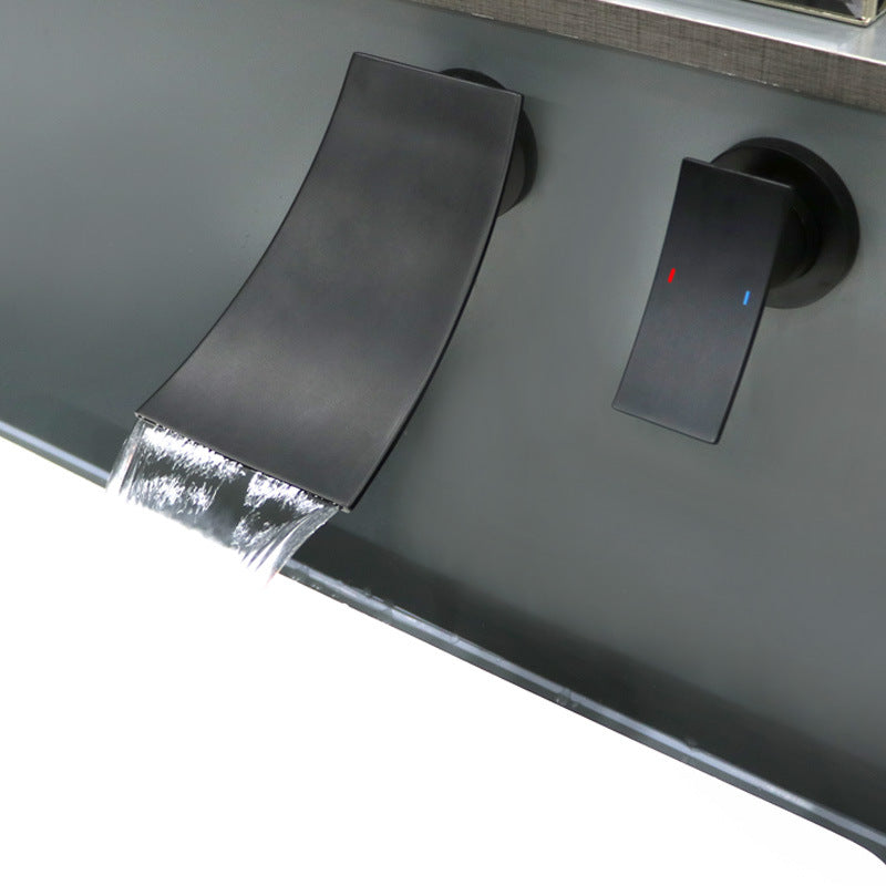 Wall-Mounted Waterfall Bathroom Faucet, Single-Lever Matte Black
