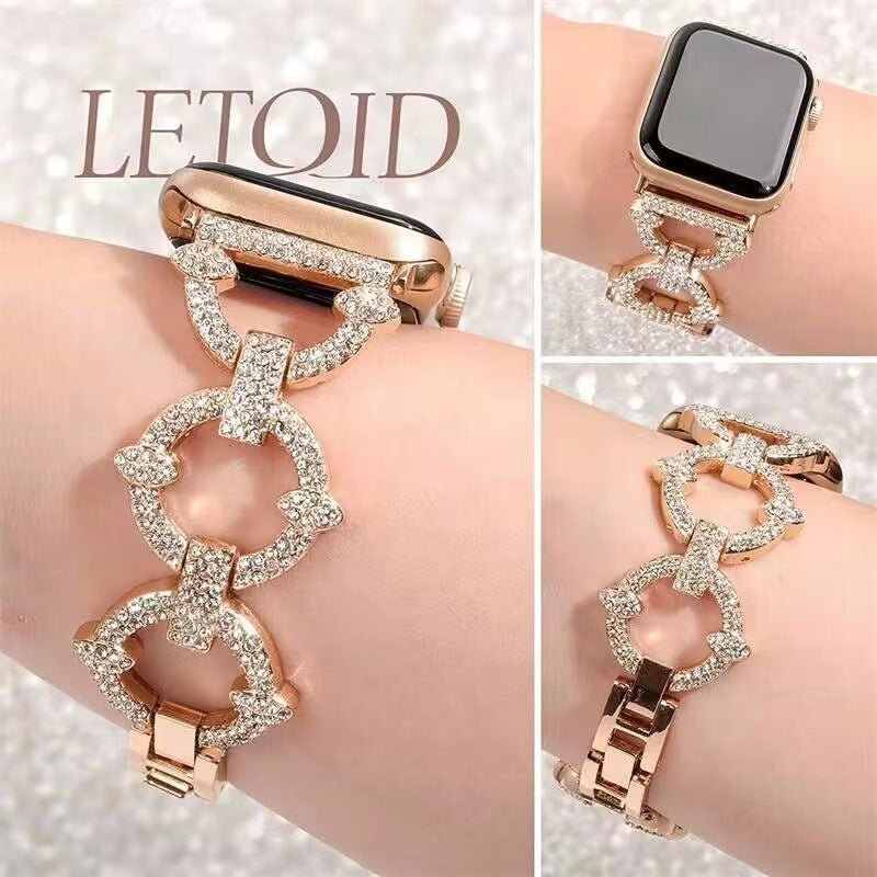 Błyszcząca bransoleta ze stali nierdzewnej z ogniwami w kształcie diamentu do Apple Watch
