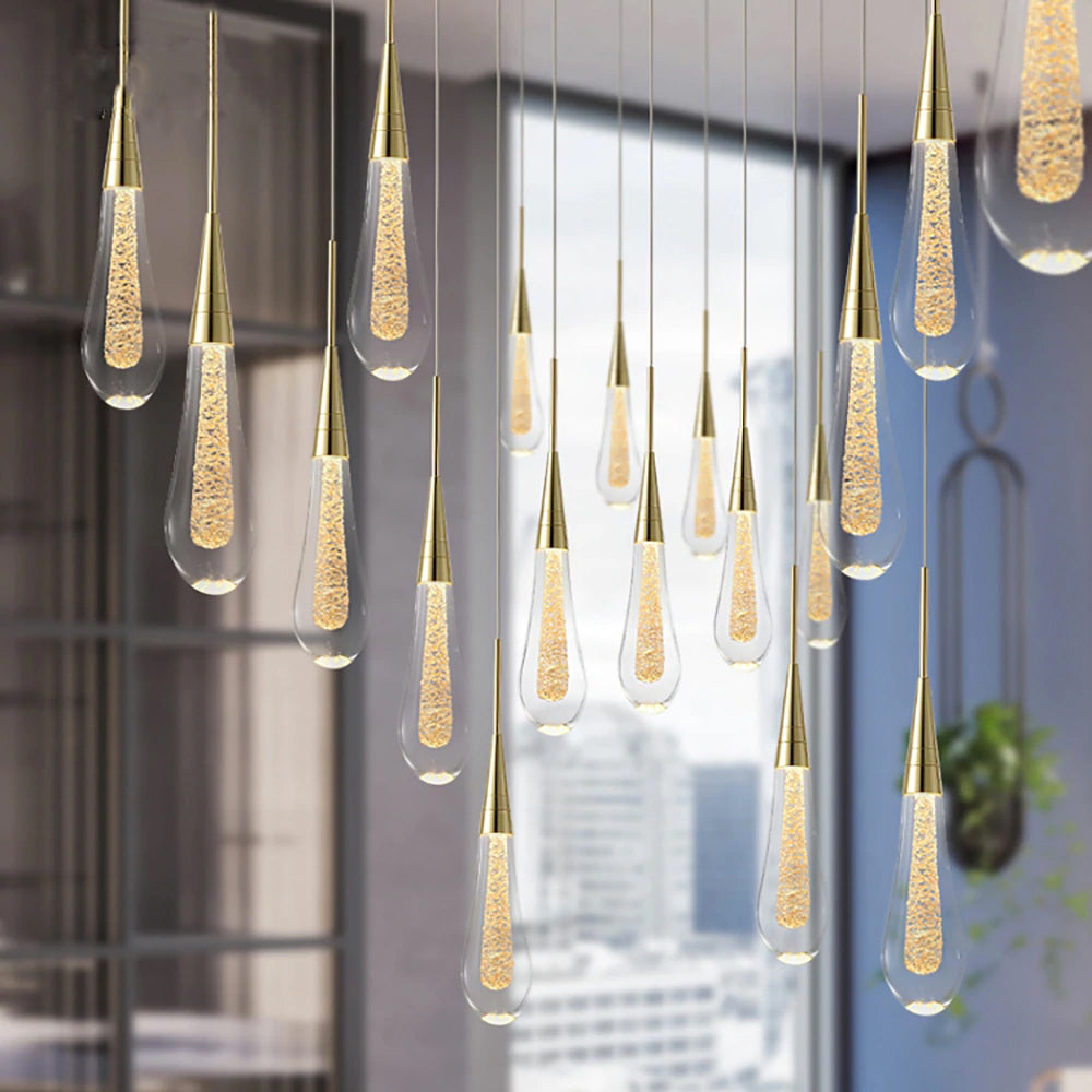 Luneo DrizzleDrop Glass Droplet Pendant Light, Gold Bronze Or Chrome
