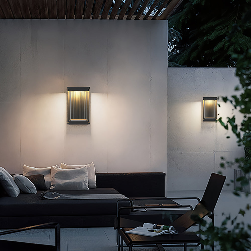 Ray Minimalistisk Rektangulær Glas Udendørs Væglampe, Sort | Fioriscas