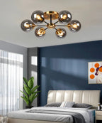 Suspension de plafond à globe en verre, luminaire multiprise en chrome poli