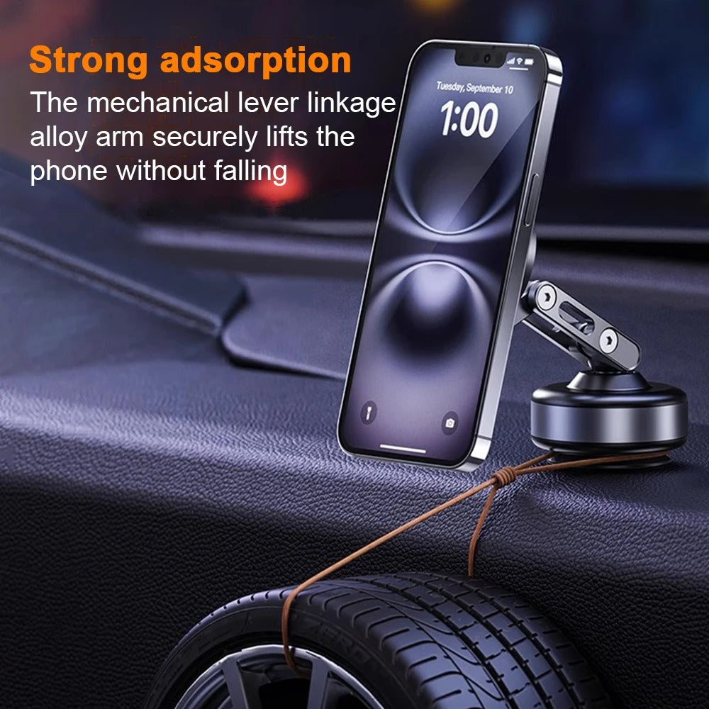 Magnetický držák telefonu do auta s otočným ramenem o 360° a přísavnou základnou