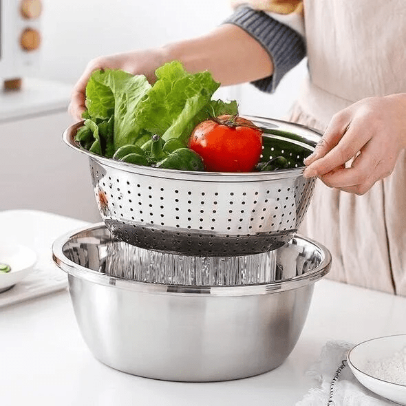 Ensemble de bassines en acier inoxydable fabriquées en Allemagne, trio de cuisine polyvalent | Fioriscas