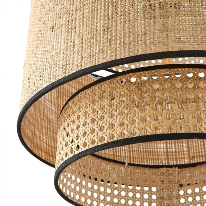 Lampada a sospensione tri-strato cilindrica in rattan/metallo Wabi Sabi Ritta, legno | Fioriscas