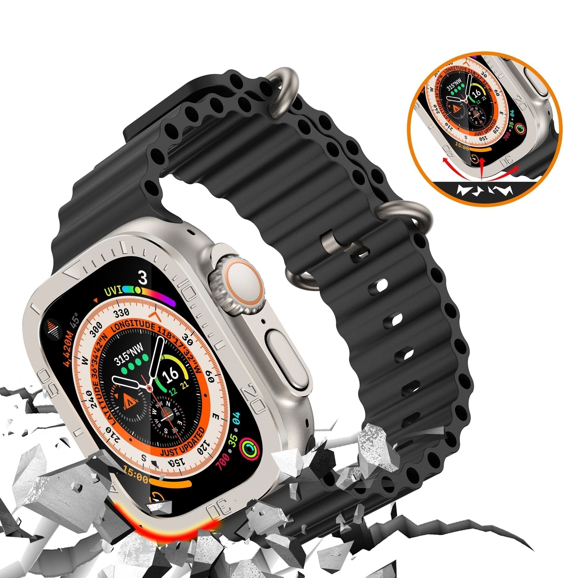 Gehard glazen schermbeschermer voor Apple Watch Ultra, Vellon