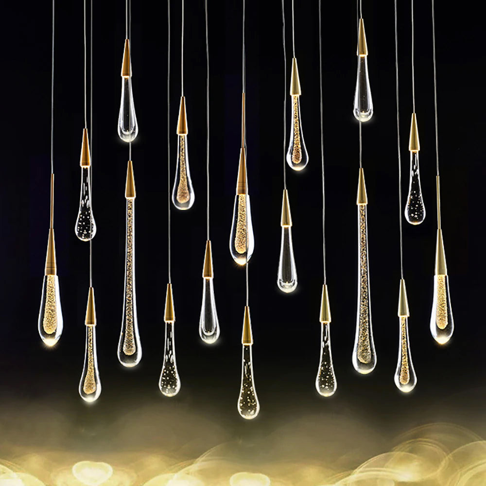 Luneo DrizzleDrop Glass Droplet Pendant Light, Gold Bronze Or Chrome