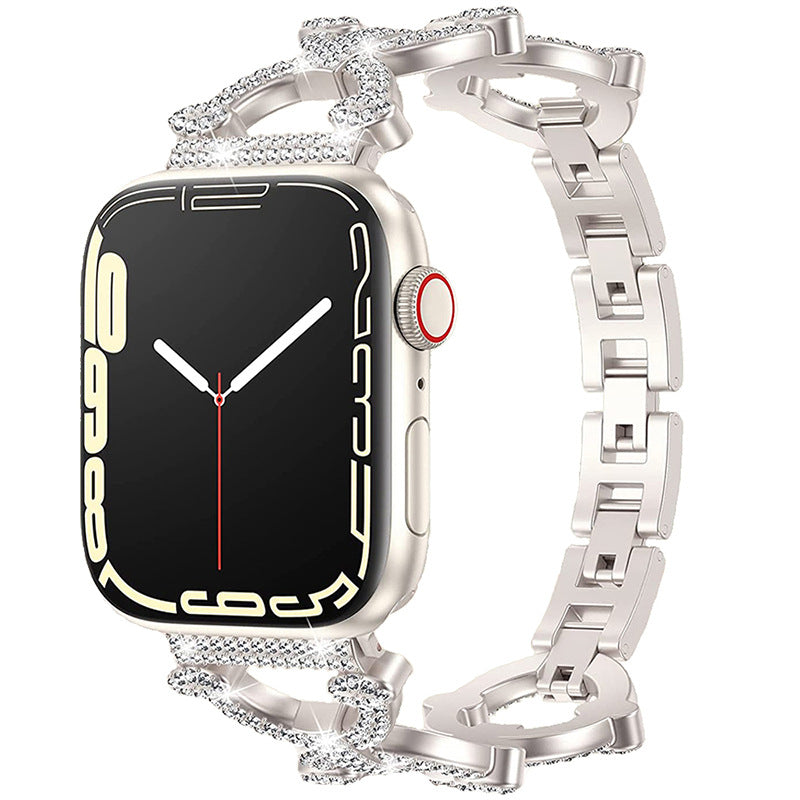 Błyszcząca bransoleta ze stali nierdzewnej z ogniwami w kształcie diamentu do Apple Watch