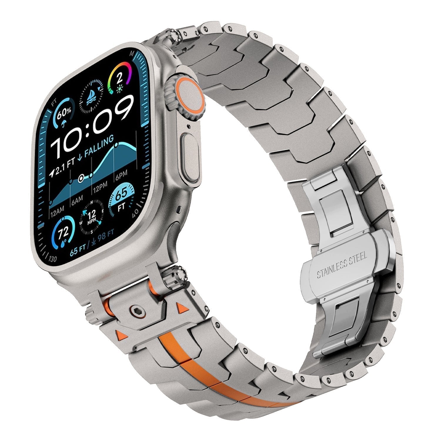 AurumForge Apple Watch Band, Stainless Steel Metal Strap With Butterfly Clasp