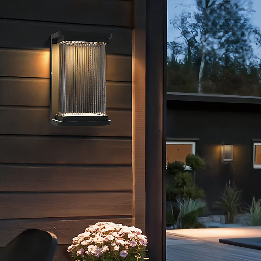 Ray Minimalistisk Rektangulær Glas Udendørs Væglampe, Sort | Fioriscas