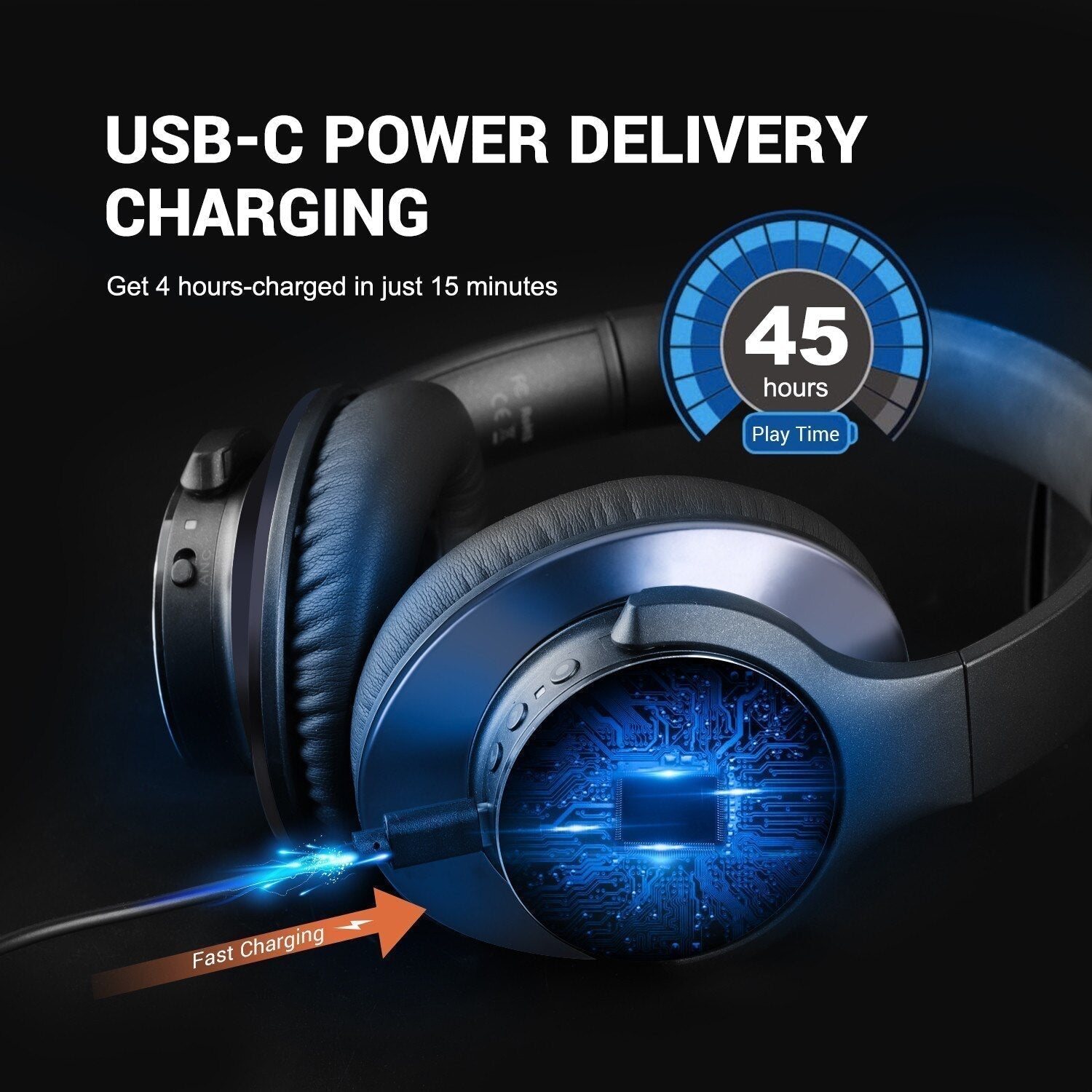 Draadloze over-earhoofdtelefoon met hybride ruisonderdrukking en Bluetooth 5.0