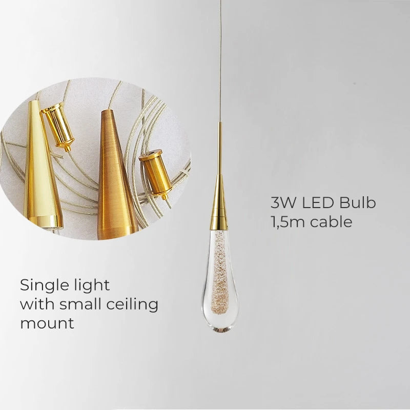 Luneo DrizzleDrop Glass Droplet Pendant Light, Gold Bronze Or Chrome