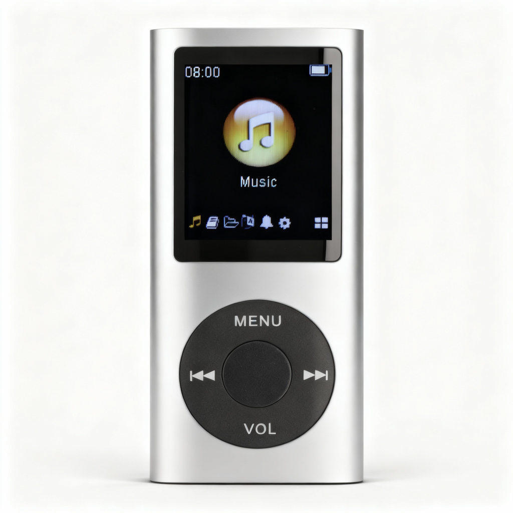 Retro hudební přehrávač – kompaktní MP3 přehrávač s kapacitou 64 GB a klasickým designem | Fioriscas