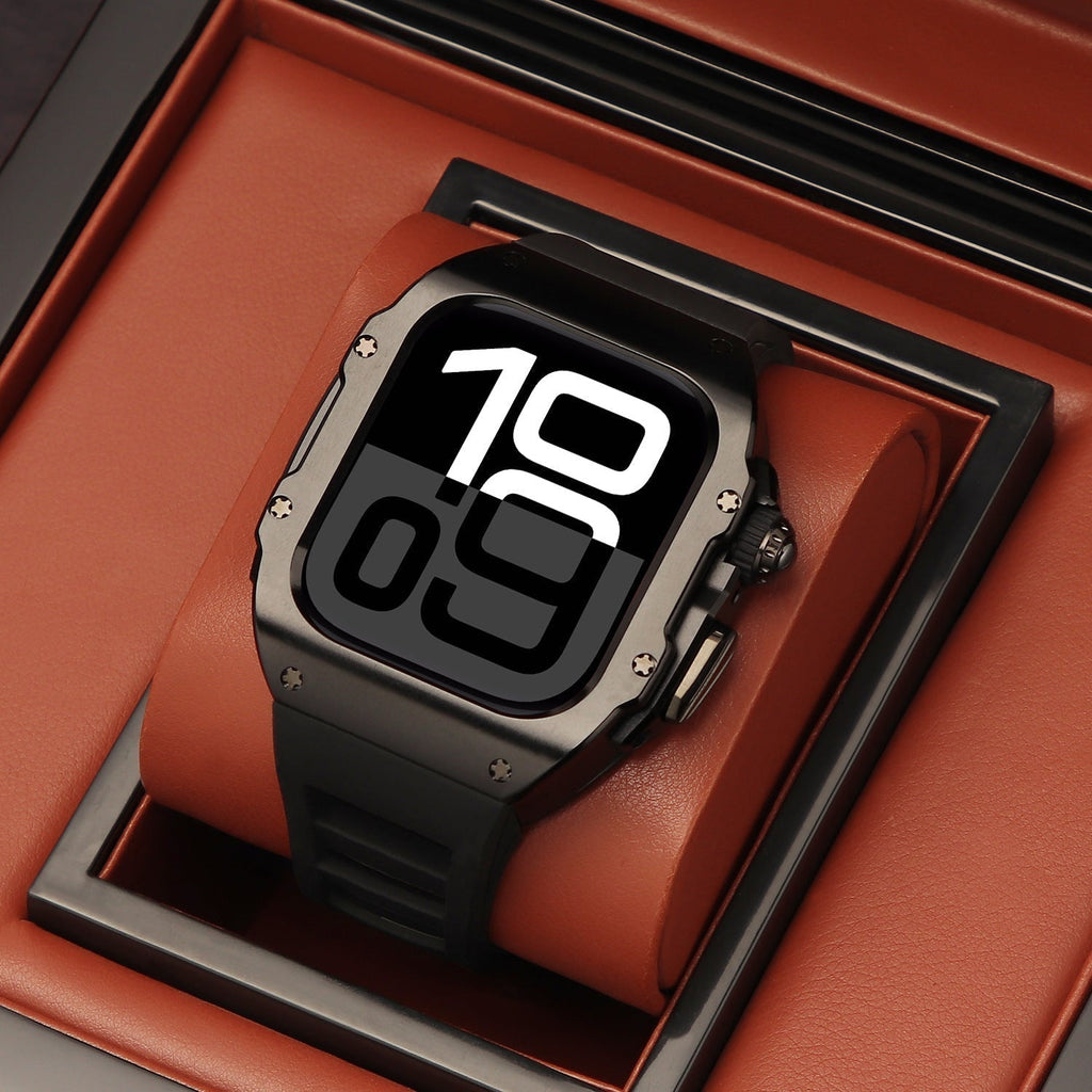 Sæt med galvaniseret urkasse og fluorelastomerrem til Apple Watch Ultra 49 mm