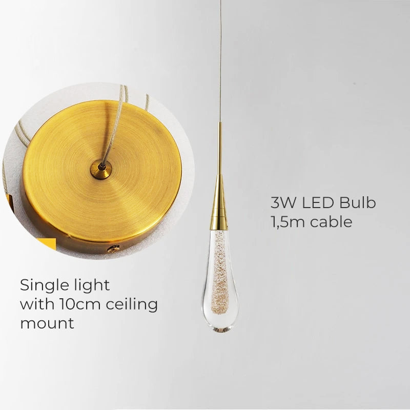 Luneo DrizzleDrop Glass Droplet Pendant Light, Gold Bronze Or Chrome