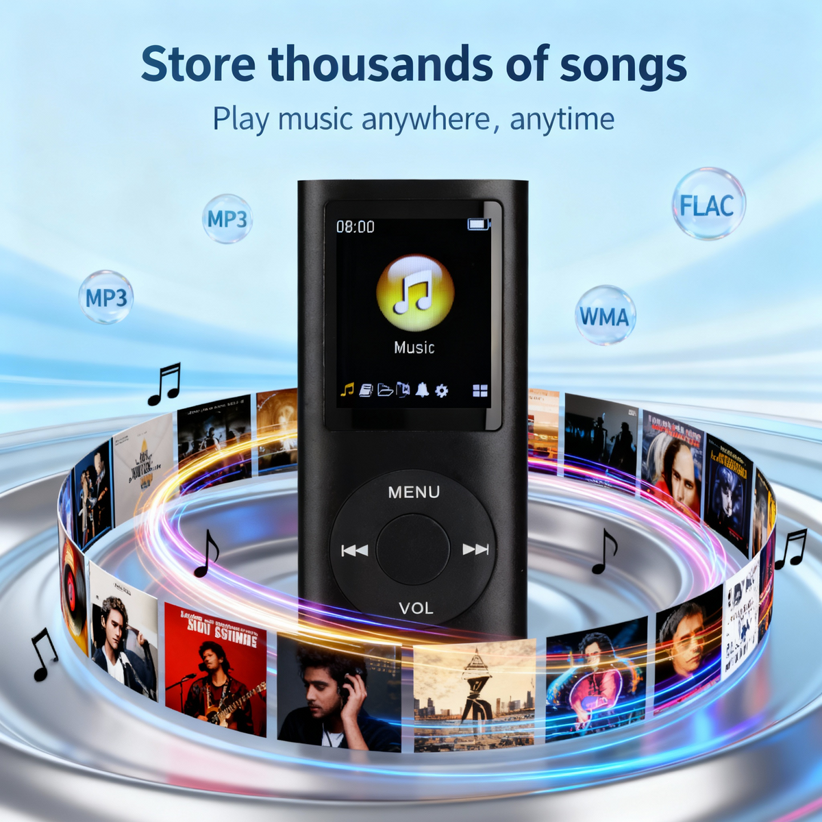 Retro hudební přehrávač – kompaktní MP3 přehrávač s kapacitou 64 GB a klasickým designem | Fioriscas