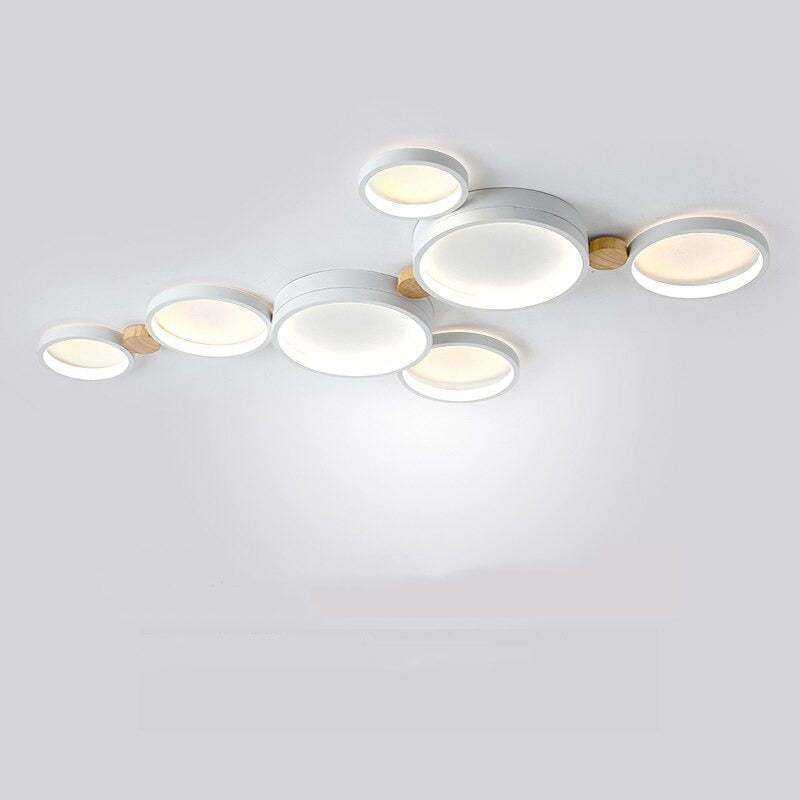 NovaLumen plafondlamp van metaal en hout, 3 tot 7 lampen, wit, grijs of groen