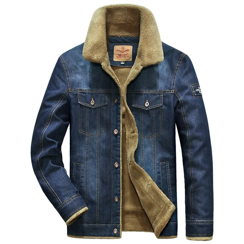 Valeon denimjakke til mænd med varm fleeceforing, M–7XL
