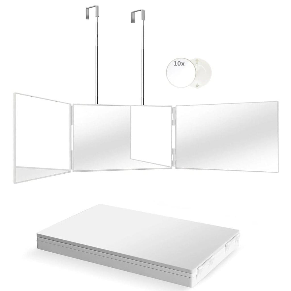 Foldable 3-way mirror with hook for make-up, hair styling & shaving - Fioriscas