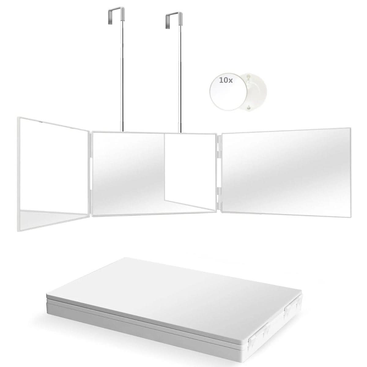 Foldable 3-way mirror with hook for make-up, hair styling & shaving - Fioriscas