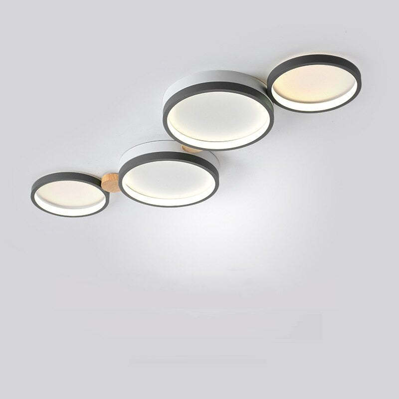 NovaLumen plafondlamp van metaal en hout, 3 tot 7 lampen, wit, grijs of groen