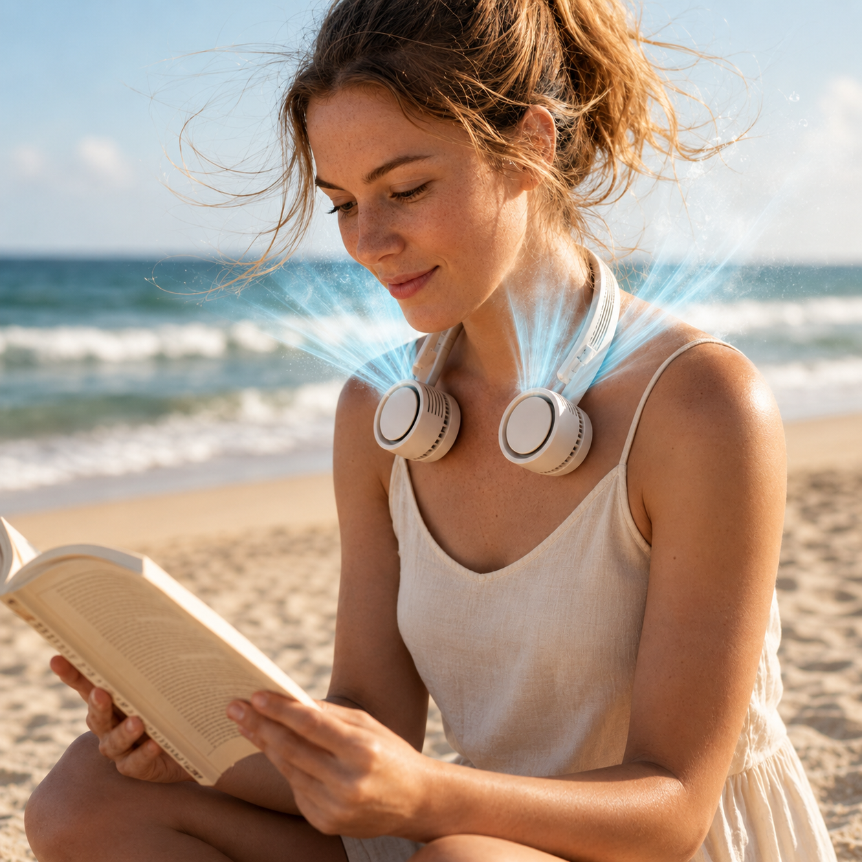 FlexBreeze Bladeless Neck Fan For Travel Rechargeable And Foldable