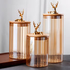 Sæt med ravfarvede glasbeholdere, Elowen Stag, 3 dele, guldlåg
