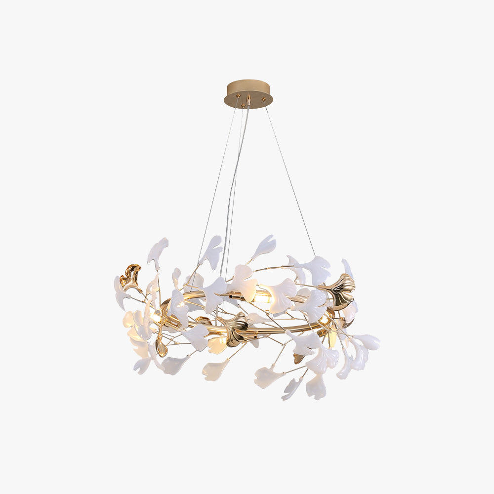 Olivia ginkgo-lehden muotoinen moderni metallinen kattokruunu, kulta | Fioriscas