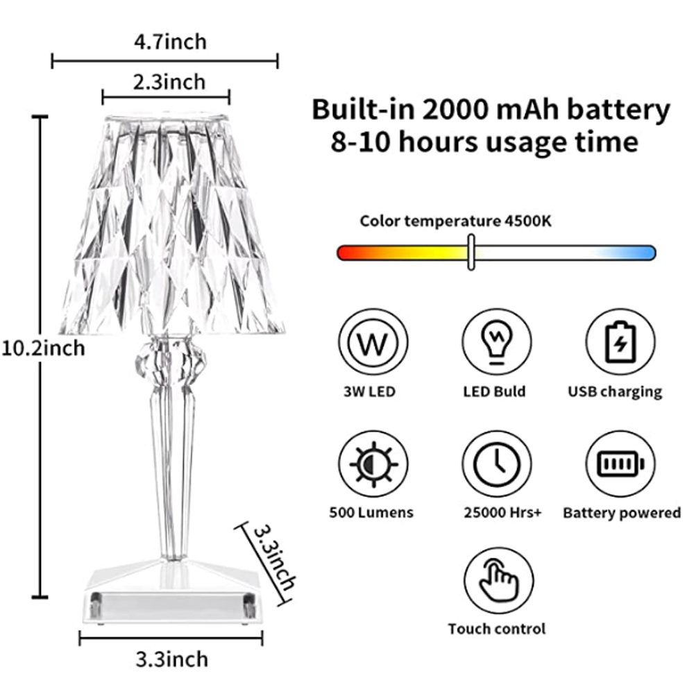 Lampada da tavolo Crystal Touch per un'illuminazione romantica ed elegante in camera da letto | Fioriscas