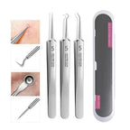 Aurella 3-Piece Stainless Steel Blackhead Tweezer Set, Boxed
