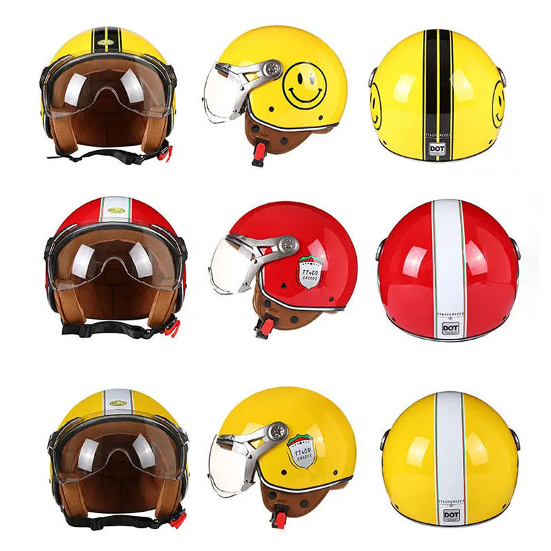 NovaStride Retro Open-Face Helmet with Bubble Visor Shield, ABS Shell