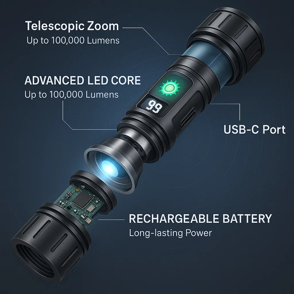 AstraForge Titan Tactical Flashlight, Rechargeable 100,000 Lumen LED