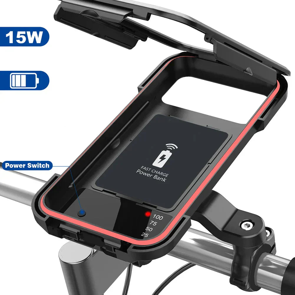 NovaTrail-fietstelefoonhouder met waterdichte hoes en draadloze powerbank van 15 W