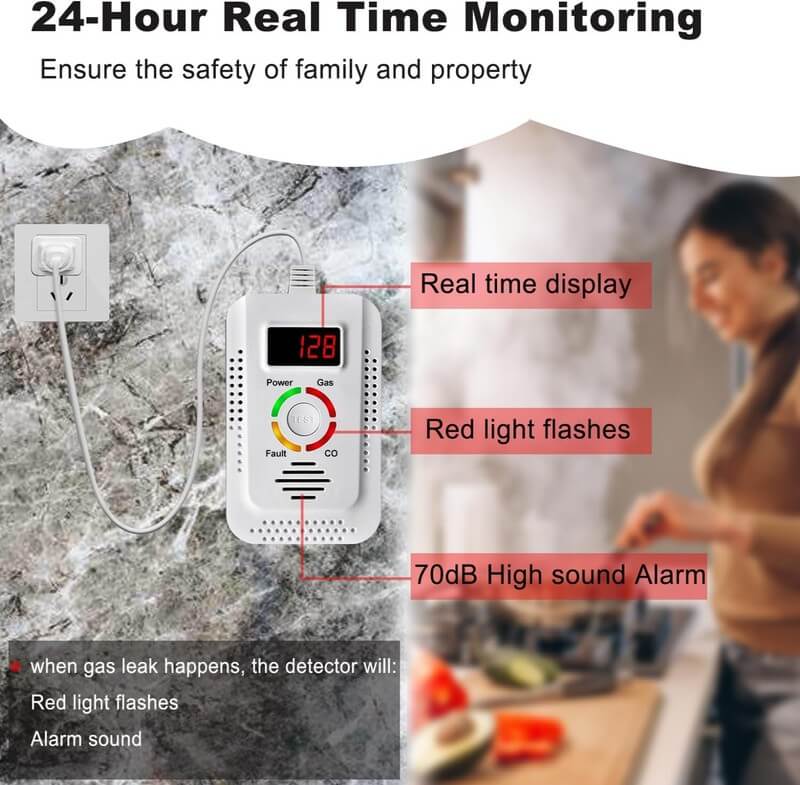 2-in-1 Home Alarm For Gas Leaks, Carbon Monoxide Detection