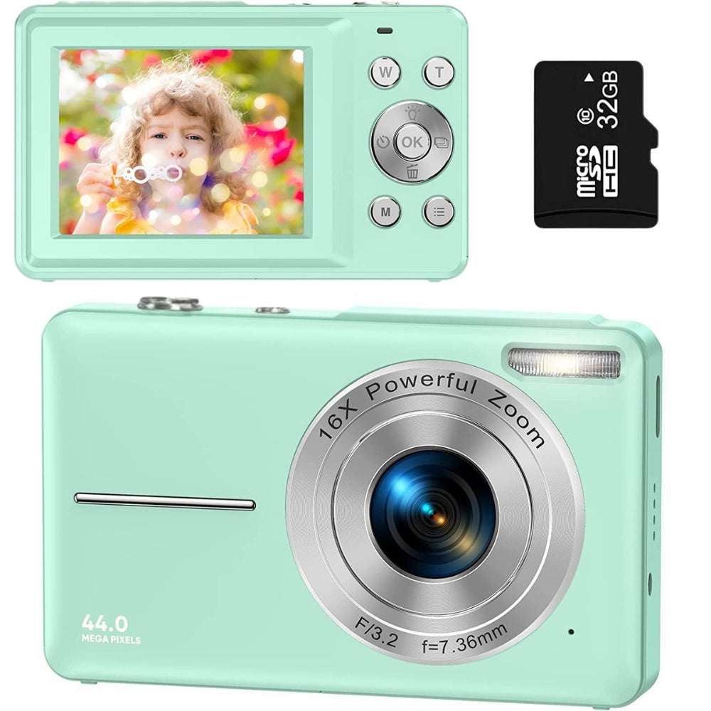 Videocamera ricaricabile per vlog con zoom 16x, foto da 44 MP e video 1080P