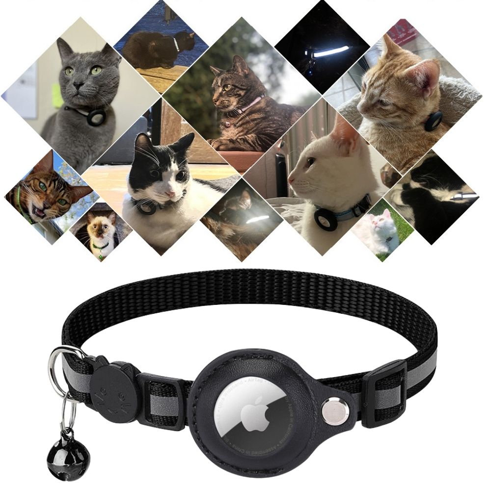 Collier pour chat avec support de traceur GPS, réfléchissant et à ouverture rapide