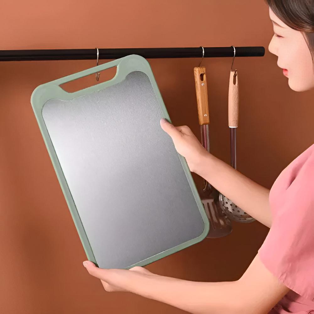 Dual-Sided Stainless Steel Cutting Board, Built-In Garlic Grinder