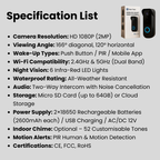 Videocitofono wireless con videocamera NovaGuard 1080p, senza abbonamento