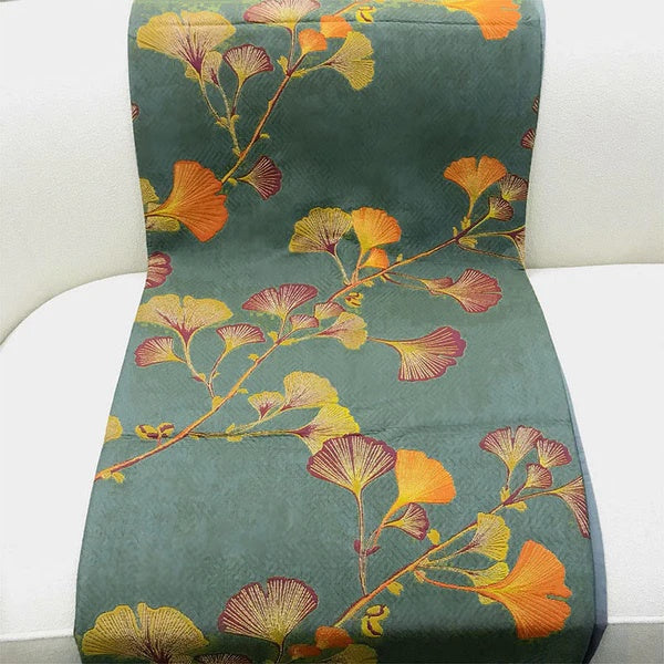 Ginkgonlehtikuvioinen jacquard-käännettävä päiväpeite, ympäristöystävällinen puuvillasekoitekangas | Fioriscas