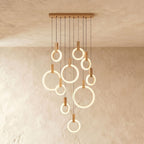 Aurora Loop Chandelier With Acrylic Ring Heads And Wooden Base