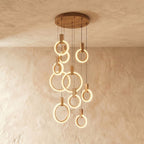 Aurora Loop Chandelier With Acrylic Ring Heads And Wooden Base