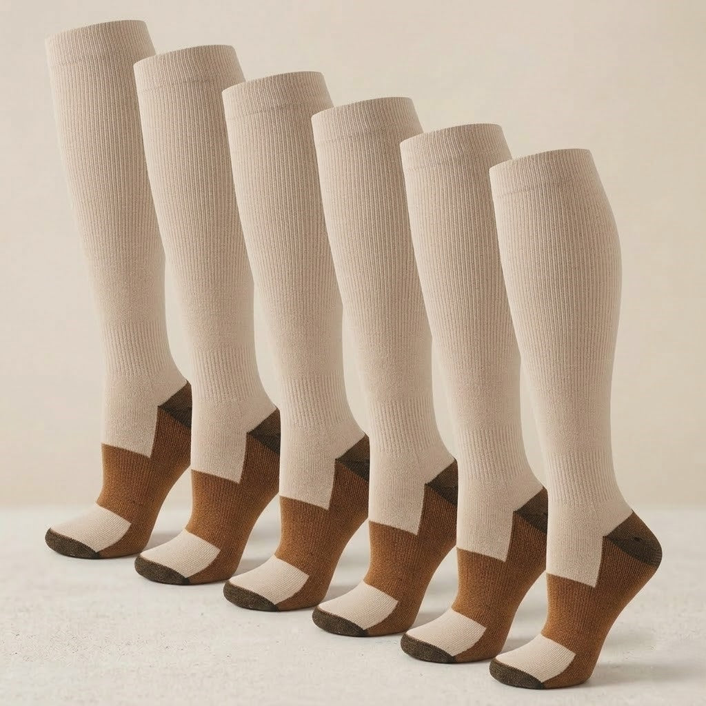 Meias de Compressão para Viagens e Conforto Diário, Pack de 6 | Fioriscas