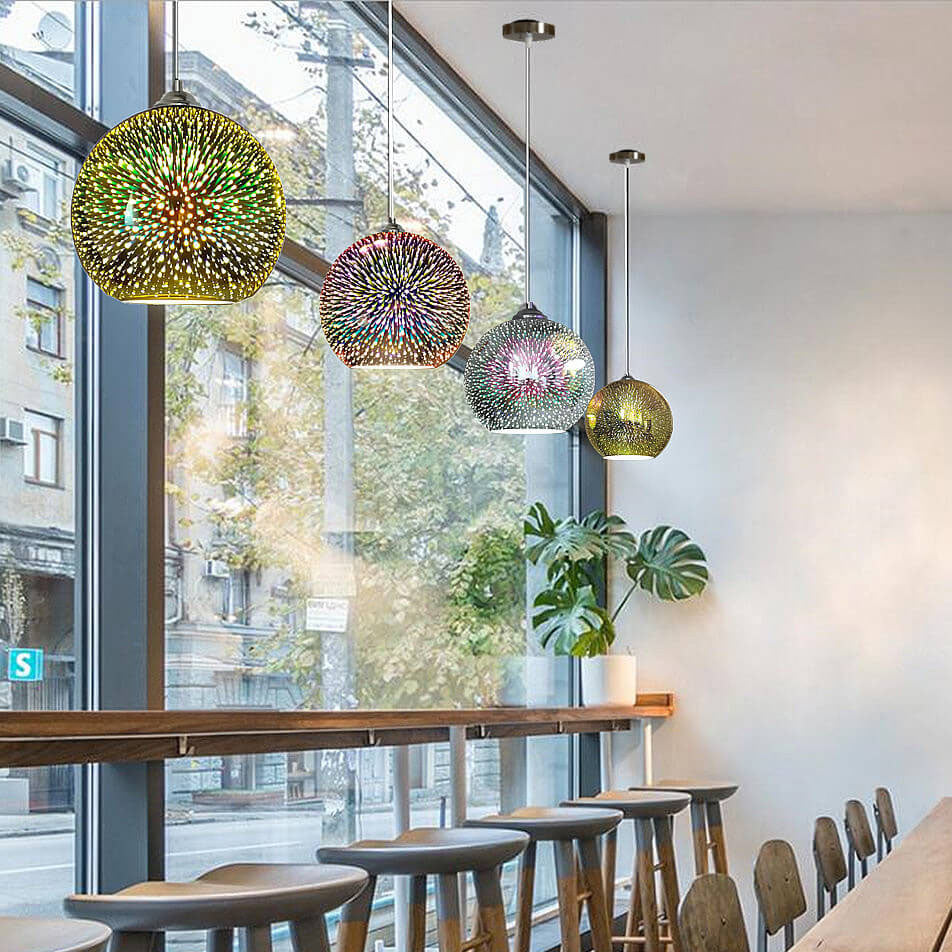 Prismora Glass Dome Pendant Light, Multicolor 3D Confetti Glass