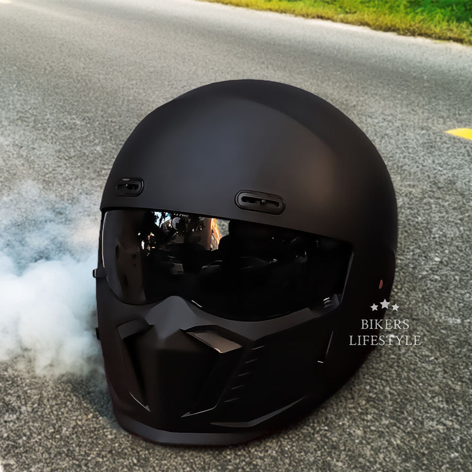 Retro motocyklová helma ve stylu pilota s tónovaným hledím, certifikace DOT a ECE