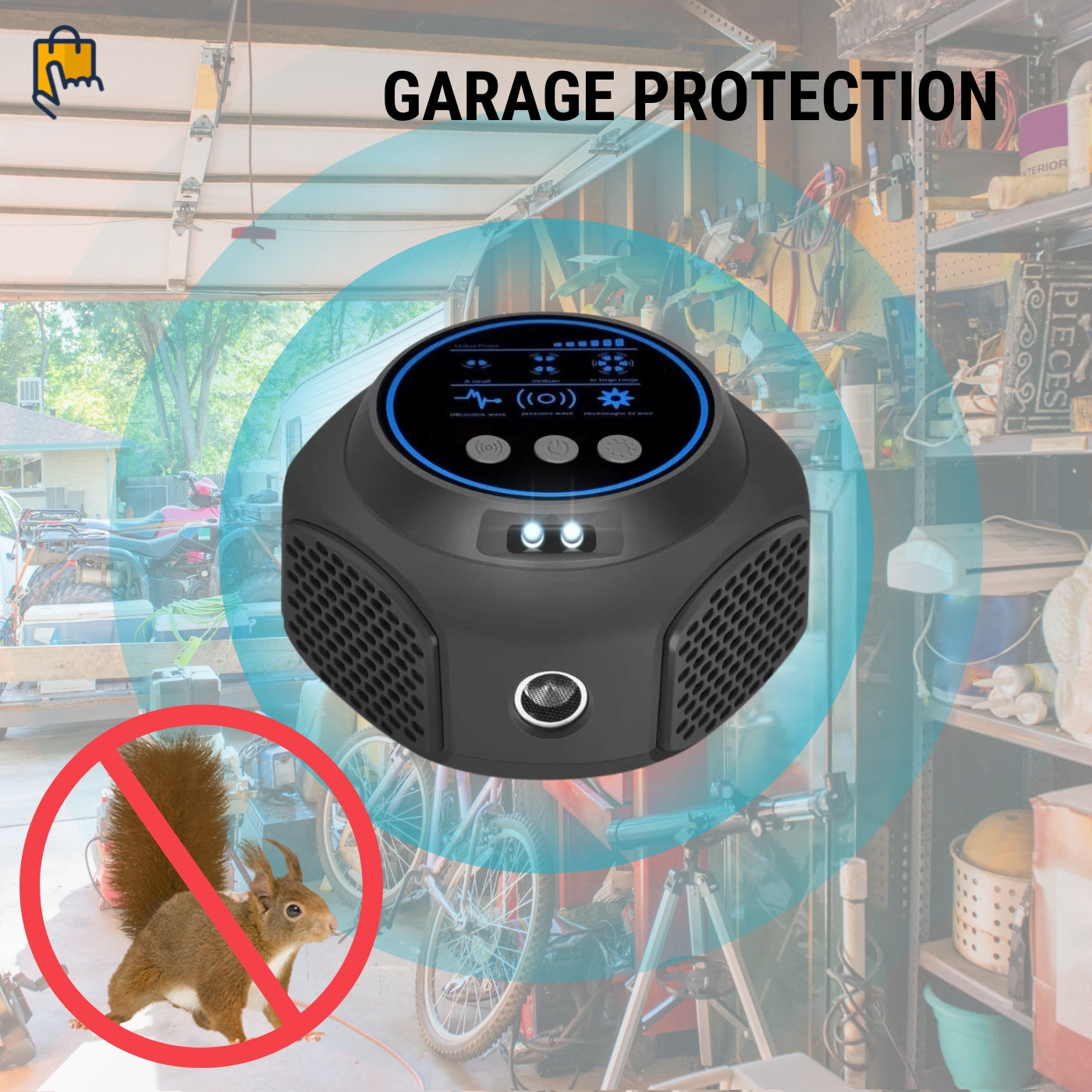 Dispositivo ultrasonico NexaGuard per allontanare gli scoiattoli, deterrente antiparassiti a 360° per interni, sicuro per gli animali domestici